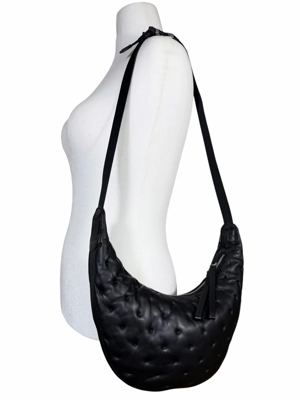 Rag&Bone Soft Black Leather Quilted/Dimpled Crescent Hobo Shoulder Bag NWOT